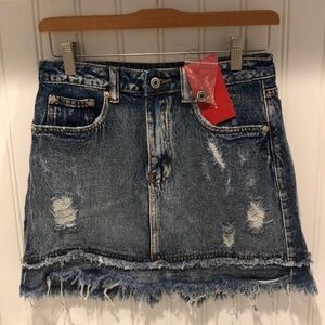Denim skirt - Signature 8 blue jean skirt - ripped, frayed miniskirt